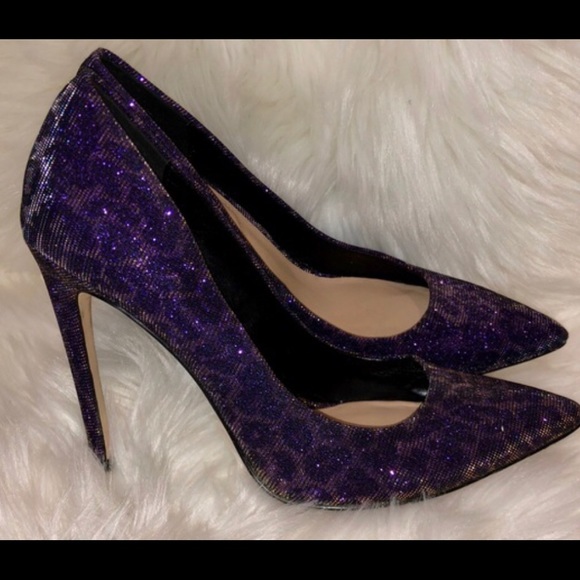 Aldo Hanrietta Sequins Pump Party shoes size 5 Sequins Purple Gold Leopard print - Picture 1 of 14